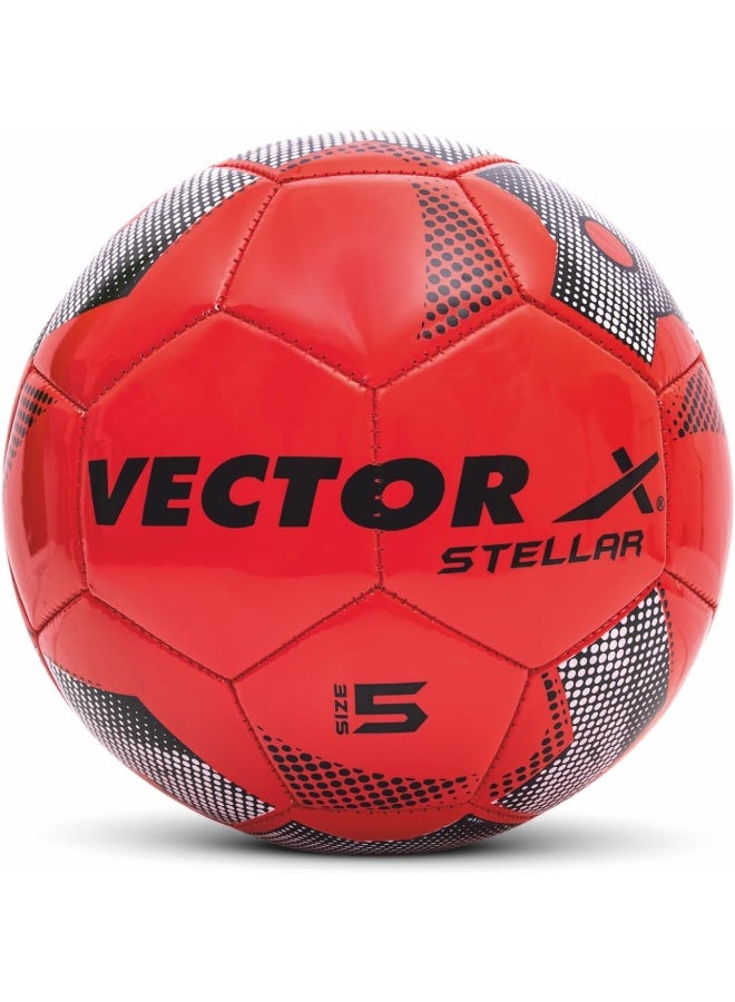 Vector X Stellar TPU Machine Stitched Football – Size 5, Red, Durable Soccer Ball for Training & Match Play