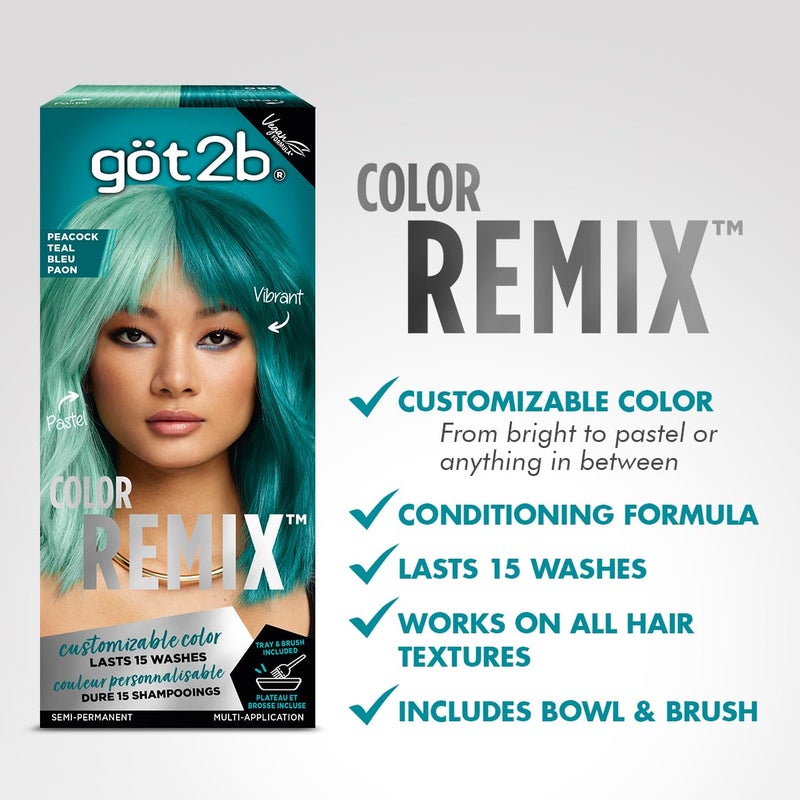 Got2b Color Remix, Customizable Semi-Permanent Hair Color, 097 Peacock Teal - Image 1