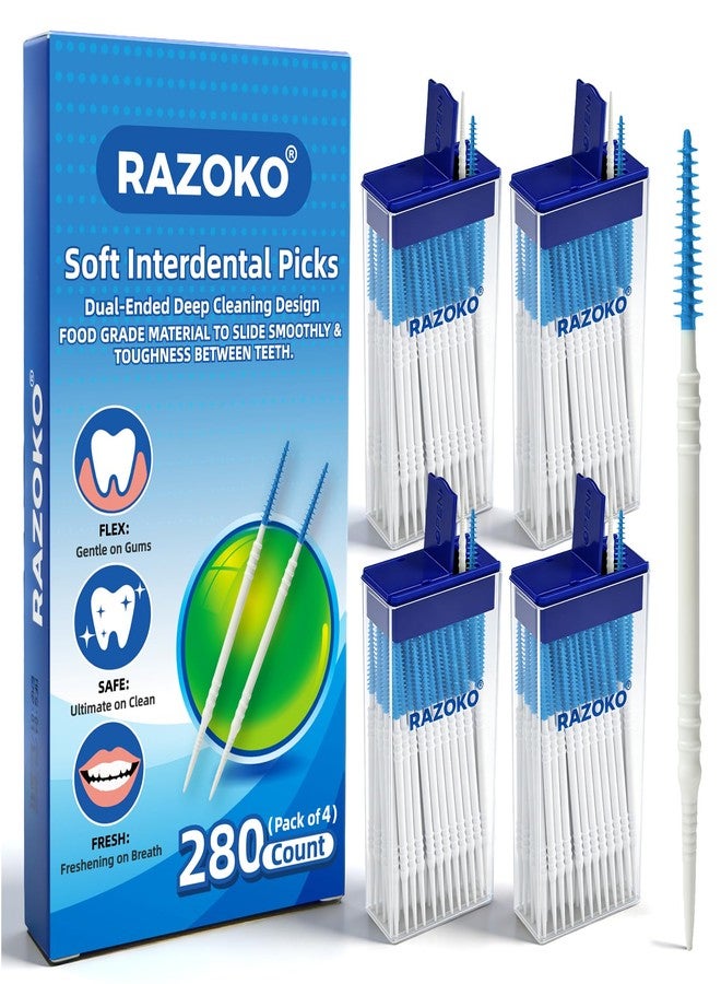 RAZOKO Soft Silicone Interdental Brushes and Dental Picks,280 Count (Blue - Image 1