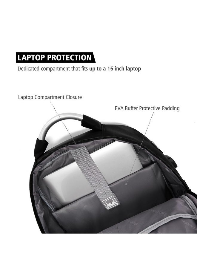 Kenneth Cole - KENNETH COLE Unisex Laptop Backpack, Bag, Stylish & Modern Design With A Unique Usb Charging Port Feature (Black) - Image 1