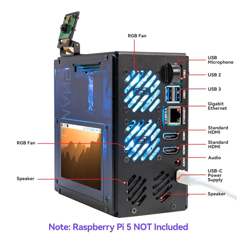 SunFounder Pironman 5 Pro Max Mini PC Case with 4.3â€ Touch Screen for Raspberry Pi 5, OpenClaw AI Agent, Dual NVMe RAID 0/1 NAS, Camera, Mic, Audio, M.2 Hailo8, LLMs ChatGPT/Gemini (RPI5 Not Included) - Image 3