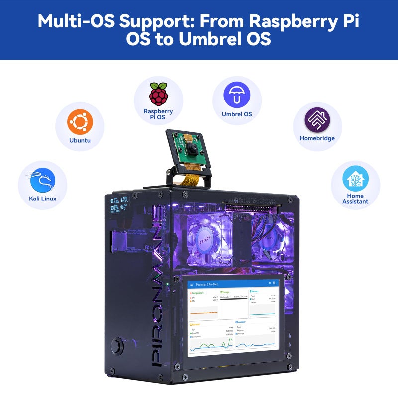 SunFounder Pironman 5 Pro Max Mini PC Case with 4.3â€ Touch Screen for Raspberry Pi 5, OpenClaw AI Agent, Dual NVMe RAID 0/1 NAS, Camera, Mic, Audio, M.2 Hailo8, LLMs ChatGPT/Gemini (RPI5 Not Included) - Image 4