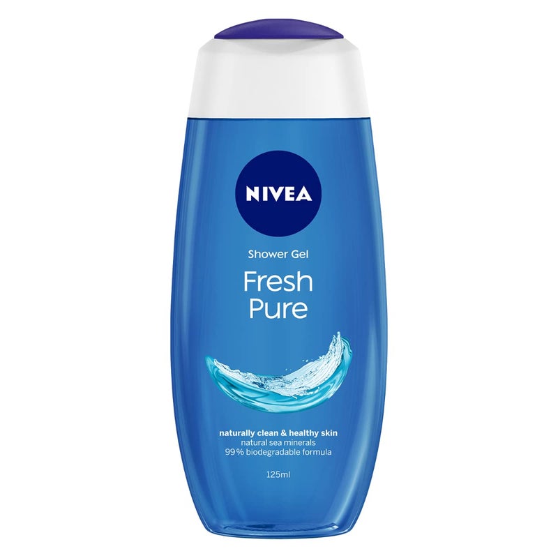 NIVEA Fresh Pure 125 ml Body Wash Shower Gel with Sea Minerals and Care Oil  Pure Glycerin for Instant Soft  Summer Fresh SkinMicroplastic Free Clean Healthy  Moisturized Skin - Image 1