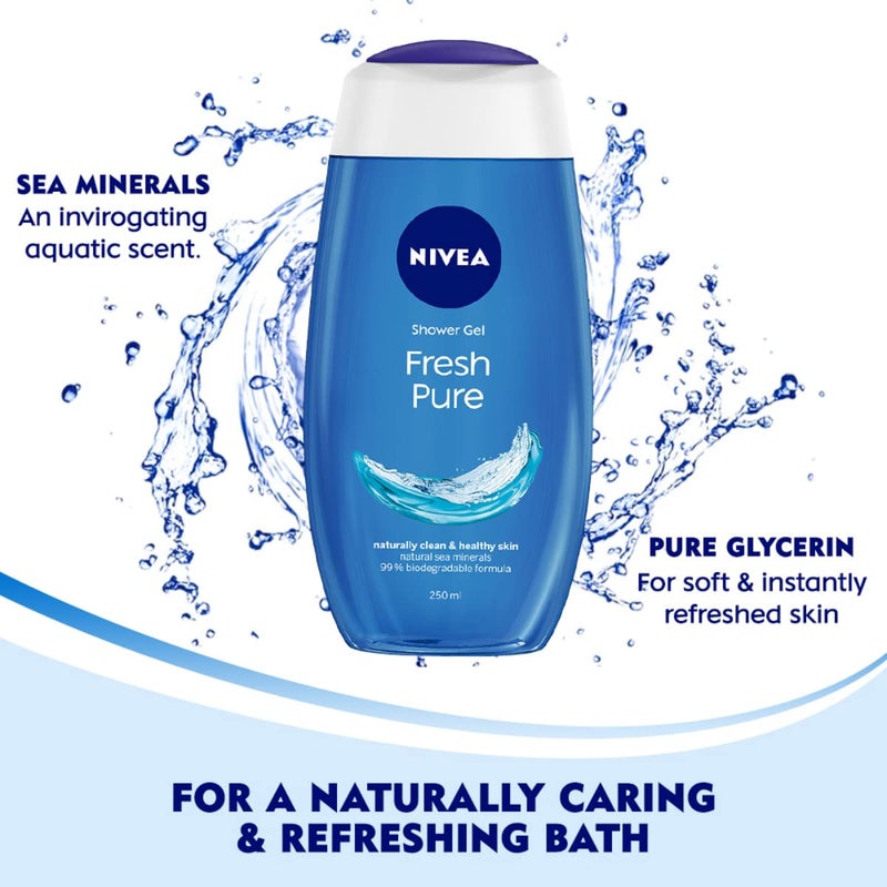 NIVEA Fresh Pure 125 ml Body Wash Shower Gel with Sea Minerals and Care Oil  Pure Glycerin for Instant Soft  Summer Fresh SkinMicroplastic Free Clean Healthy  Moisturized Skin - Image 3