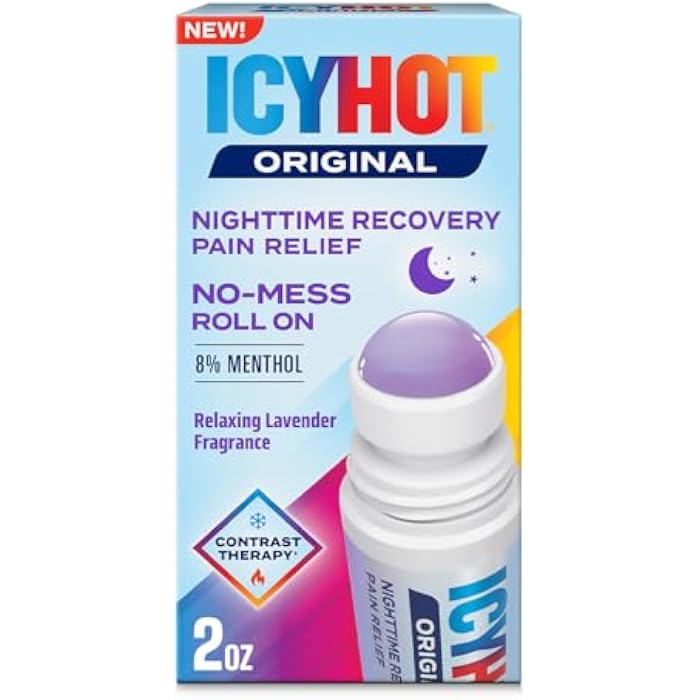 Icy Hot Original Pain Relief Nighttime Recovery No-Mess Roll-On Applicator, Fast-Acting Pain Relief with Menthol 8% for Backaches, Joints, Muscle Strains and Arthritis, Lavender Scent, 2 oz - Image 1