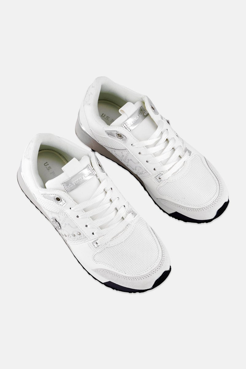 U.S. Polo Assn. Women Lace Up Brand Logo Casual Shoes, White  - Image 4