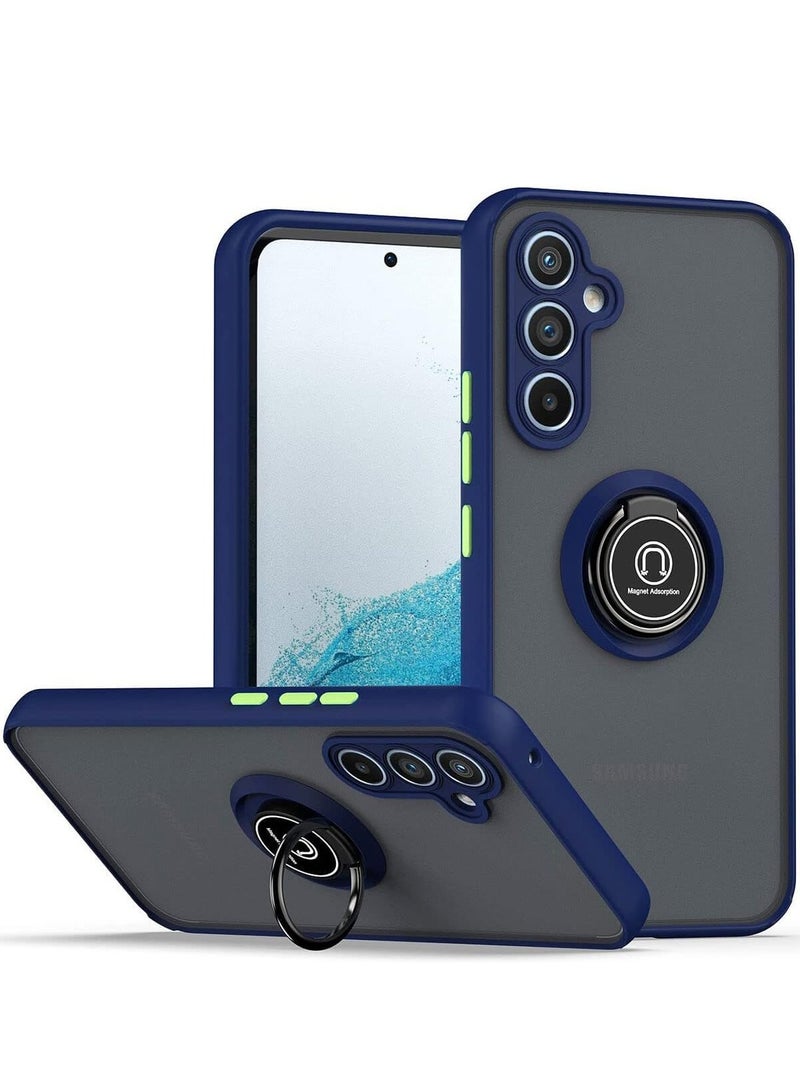 ELTRAZONE Shockproof Galaxy A14 5G Case with Rotational Metal Ring Kickstand – Anti-Fingerprint Hard Back, Magnetic Car Mount Compatibility (Blue/Grey) - Image 1