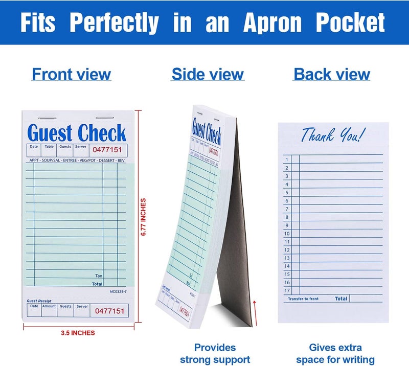 Methdic Guest Checks Server Note Pads 250 Orders Waitress Notepad for Restaurants (5 Books) - Image 2