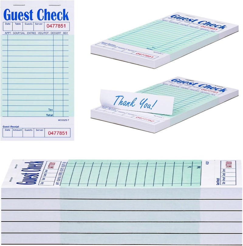 Methdic Guest Checks Server Note Pads 250 Orders Waitress Notepad for Restaurants (5 Books) - Image 1