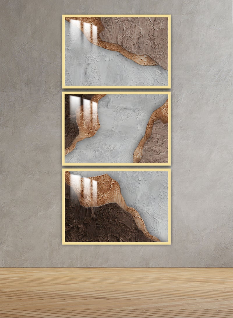 Marktna Three Wall Panels 150x70cm With an Abstract Design, Golden Frame And a Transparent Acrylic Layer 0.5kg - Image 1