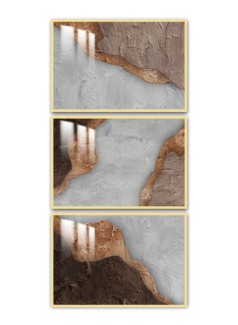 Marktna Three Wall Panels 150x70cm With an Abstract Design, Golden Frame And a Transparent Acrylic Layer 0.5kg - Image 2