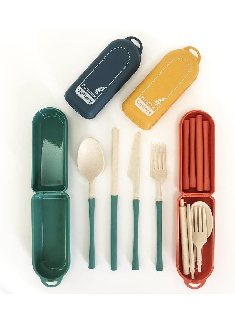SYOSI Travel Utensil Set with Case, 4 Sets Wheat Straw Utensils, Reusable Travel Utensils Set, Lunch Box Utensils Set, Portable Detachable Cutlery for Kids Adult School Travel Picnic Camping or Daily Use - Image 4