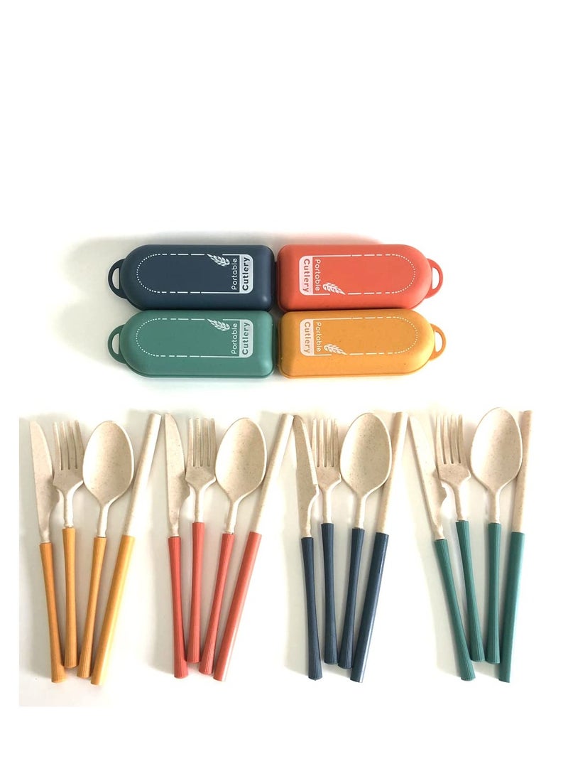SYOSI Travel Utensil Set with Case, 4 Sets Wheat Straw Utensils, Reusable Travel Utensils Set, Lunch Box Utensils Set, Portable Detachable Cutlery for Kids Adult School Travel Picnic Camping or Daily Use - Image 1