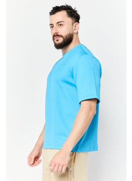 Adidas Men Sportswear Fit Short Sleeves Outdoor T-Shirt, Blue  - Image 4