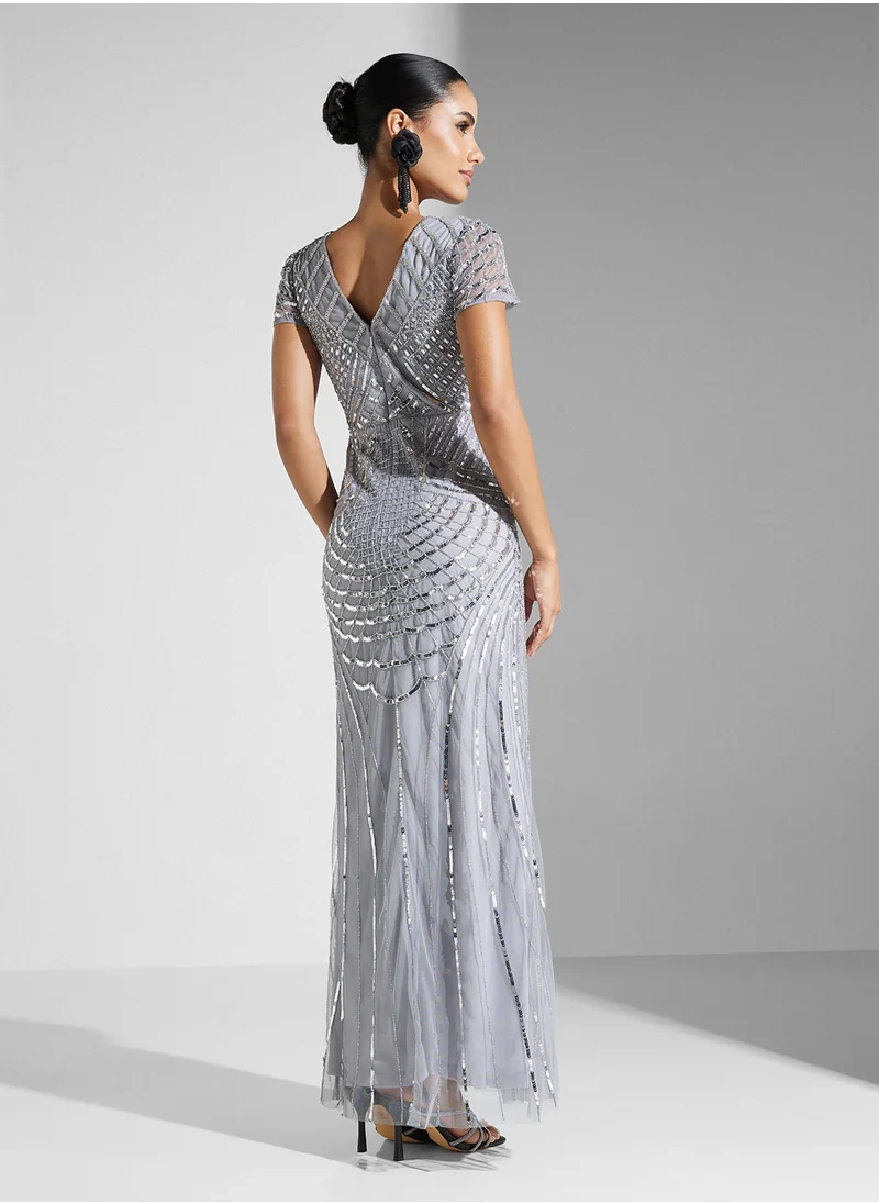اميليا روز Embellished Mesh Detailed Dress