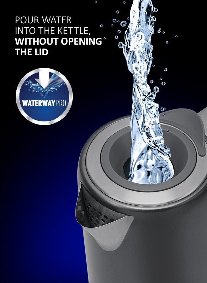 Polaris PWK-1746CA Electric Kettle 1.7L, 2200W, WaterwayPro Lidless Filling, Stainless Steel, STRIX Safety, External Lighting – Grey - Image 2