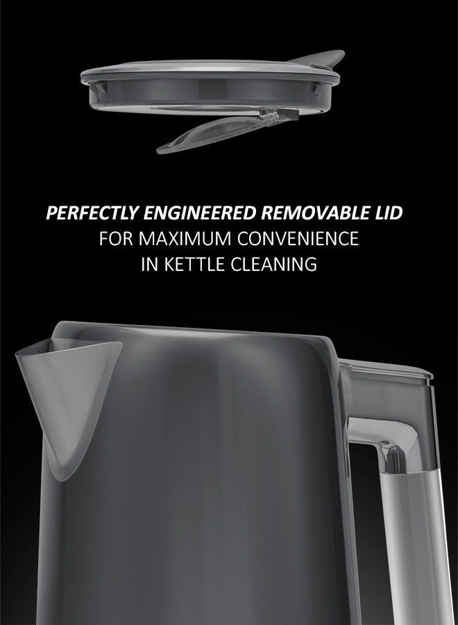 Polaris PWK-1746CA Electric Kettle 1.7L, 2200W, WaterwayPro Lidless Filling, Stainless Steel, STRIX Safety, External Lighting – Grey - Image 4