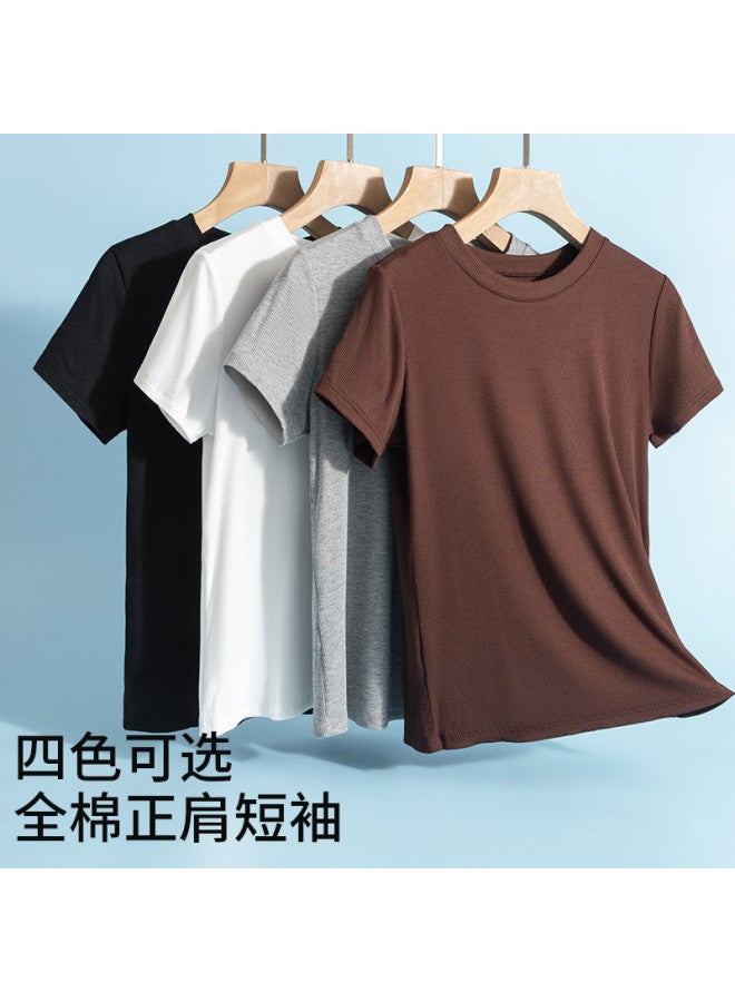 Goso Summer Thin Women'S Round Neck Short Sleeve T-Shirt Solid Color Versatile Women'S Top Round Neck Short Sleeve T-Shirt Women'S Style - Image 3