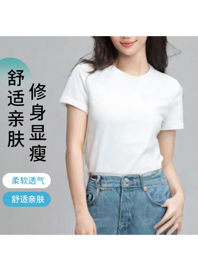 Goso Summer Thin Women'S Round Neck Short Sleeve T-Shirt Solid Color Versatile Women'S Top Round Neck Short Sleeve T-Shirt Women'S Style - Image 2