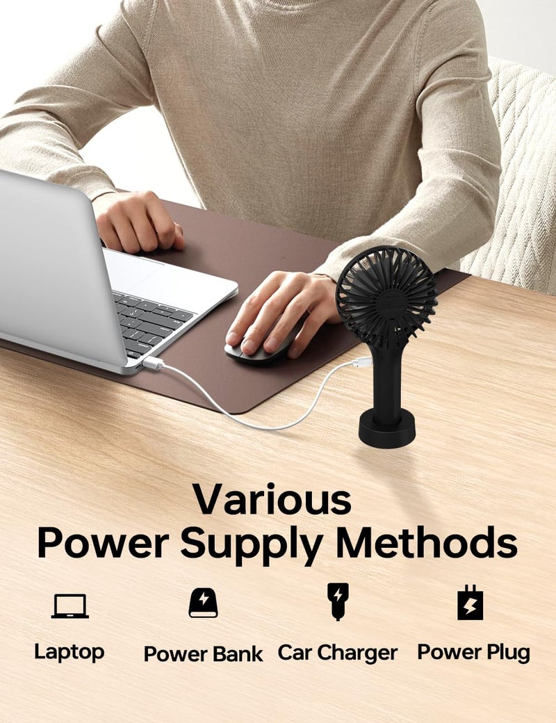 UN1QUE Mini Handheld Fan, Brushless Motor Portable Hand Fan with Lanyard, 3 Speeds Small Fan, USB Fan Rechargeable for Indoor and Outdoor Use by Women and Men, Table Fan Base Included - Image 3