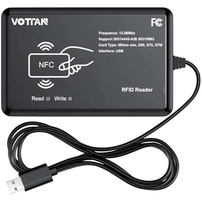 VOTTAN RFID CARD READER 13.56MHZ READER SUPPORT ISO14443-A/B PROTOCOL, IC CARD PROTOCOL CONTACTLESS CARD IC READER USB PORT COMPATIBLE WITH WINDOWS XP/7/8/10/11 (USB PORT) - Image 1