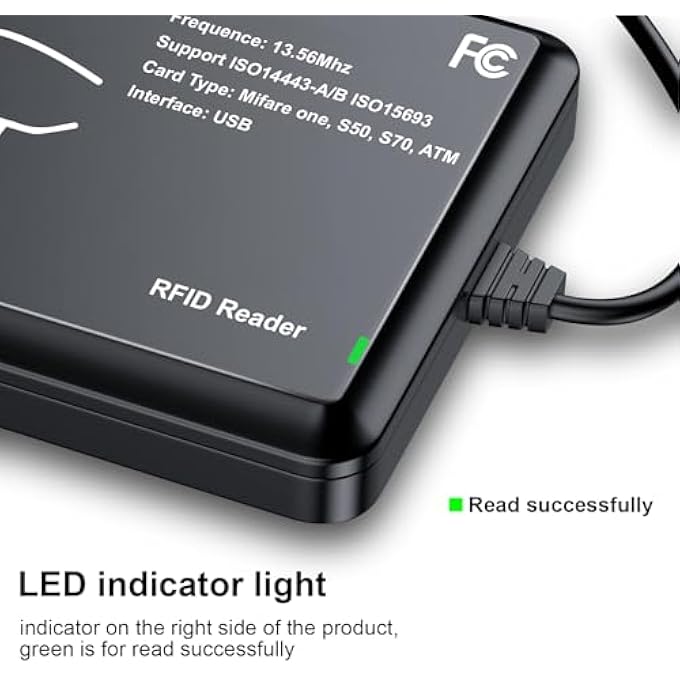 VOTTAN RFID CARD READER 13.56MHZ READER SUPPORT ISO14443-A/B PROTOCOL, IC CARD PROTOCOL CONTACTLESS CARD IC READER USB PORT COMPATIBLE WITH WINDOWS XP/7/8/10/11 (USB PORT) - Image 3