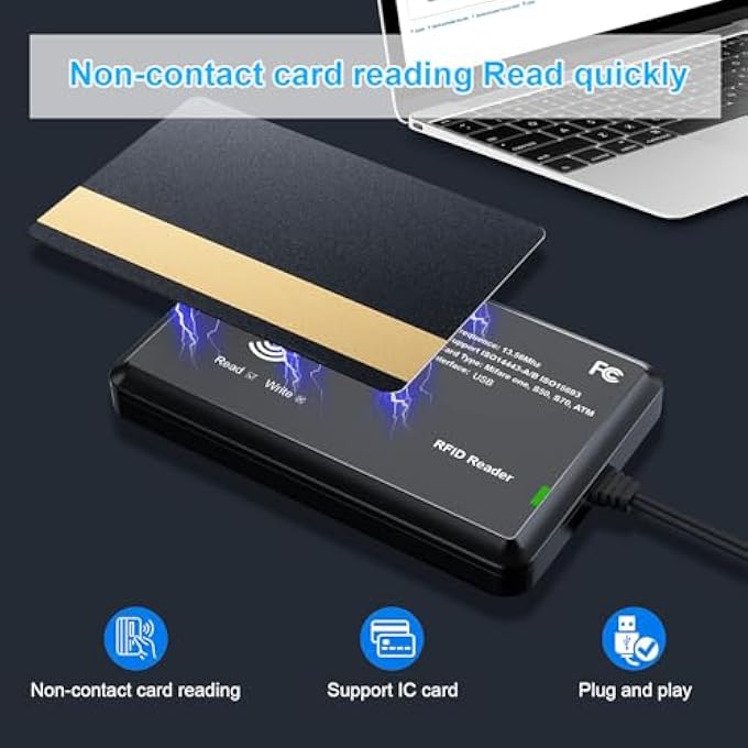 VOTTAN RFID CARD READER 13.56MHZ READER SUPPORT ISO14443-A/B PROTOCOL, IC CARD PROTOCOL CONTACTLESS CARD IC READER USB PORT COMPATIBLE WITH WINDOWS XP/7/8/10/11 (USB PORT) - Image 2