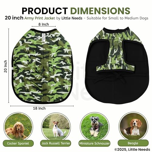 Little Needs Dog Jacket for Winter (Army Print, 20 Inch) | Camouflage Design, Waterproof & Windproof Polyester Coat with Fleece, Adjustable Velcro Closure, Warm Vest for Cold Weather - Image 2