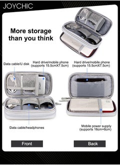 Joychic Data Cable Storage Bag Travel Portable Multi-functional Protective Digital Accessories Carry Case Waterproof Double Layers Storage Organizer for Women Men Grey  - Image 3