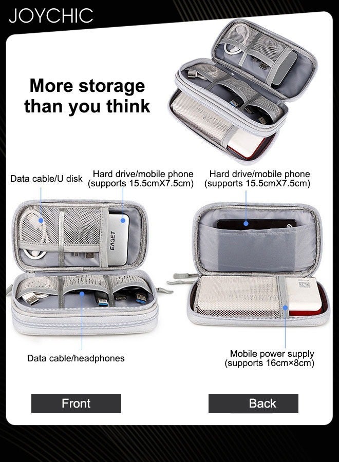 Joychic Data Cable Storage Bag Travel Portable Multi-functional Protective Digital Accessories Carry Case Waterproof Double Layers Storage Organizer for Women Men Grey  - Image 3