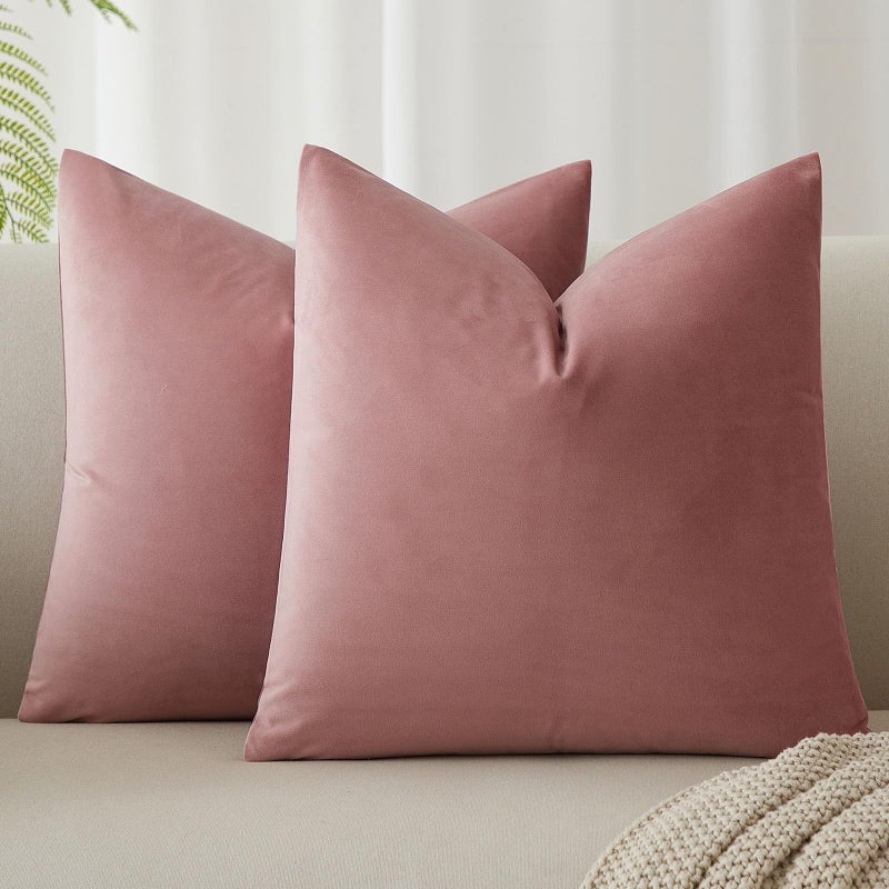 JUSPURBET Decorative Pillow Covers Set of 2 Velvet Throw Pillow Covers for Couch Sofa Bed Soft Cushion Covers Cases with Hidden Zipper for Living Room Home Decor 16x16 inchPink Purple - Image 2