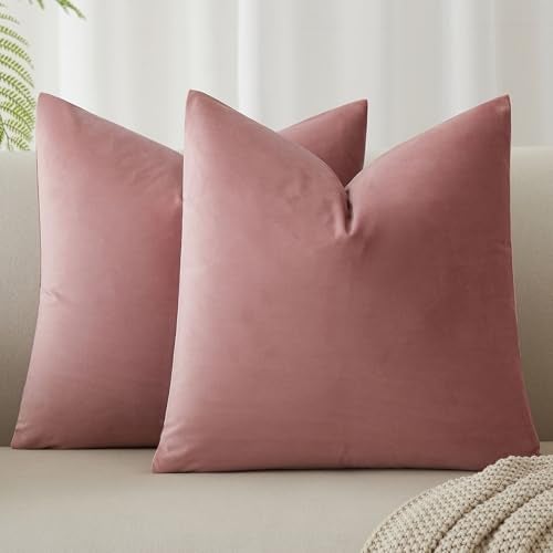 JUSPURBET Decorative Pillow Covers Set of 2 Velvet Throw Pillow Covers for Couch Sofa Bed Soft Cushion Covers Cases with Hidden Zipper for Living Room Home Decor 16x16 inchPink Purple - Image 1