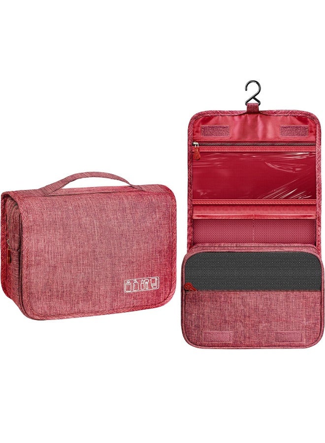 Toiletry Bag Travel Bag with Hanging Hook, Waterproof Capacity Hanging Multifunctional Makeup Bag for Toiletries, Portable Cosmetic Bag Travel Organizer for Women and Men(Red) - Image 1