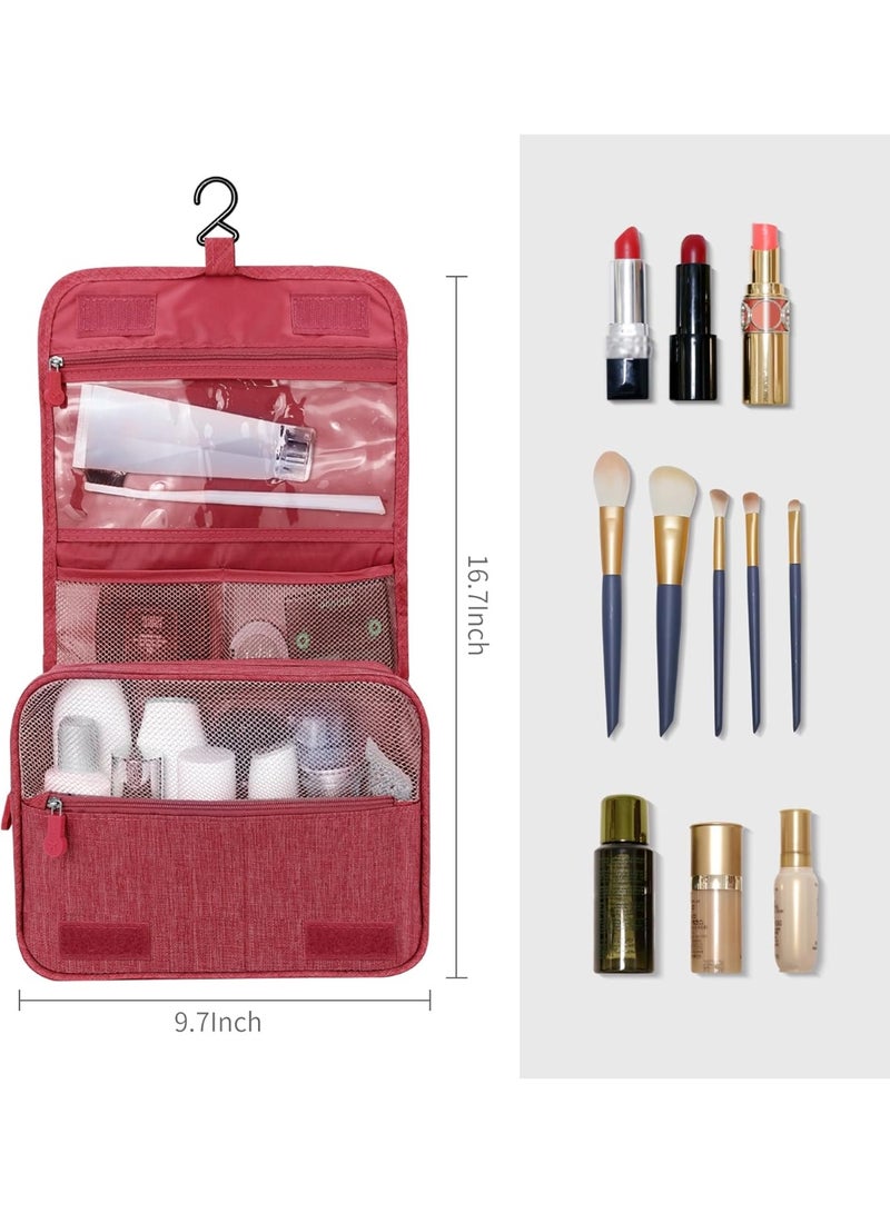 Toiletry Bag Travel Bag with Hanging Hook, Waterproof Capacity Hanging Multifunctional Makeup Bag for Toiletries, Portable Cosmetic Bag Travel Organizer for Women and Men(Red) - Image 5