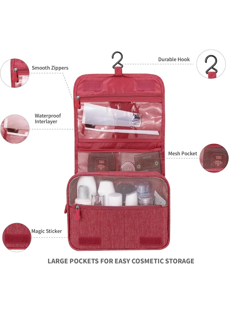 Toiletry Bag Travel Bag with Hanging Hook, Waterproof Capacity Hanging Multifunctional Makeup Bag for Toiletries, Portable Cosmetic Bag Travel Organizer for Women and Men(Red) - Image 2