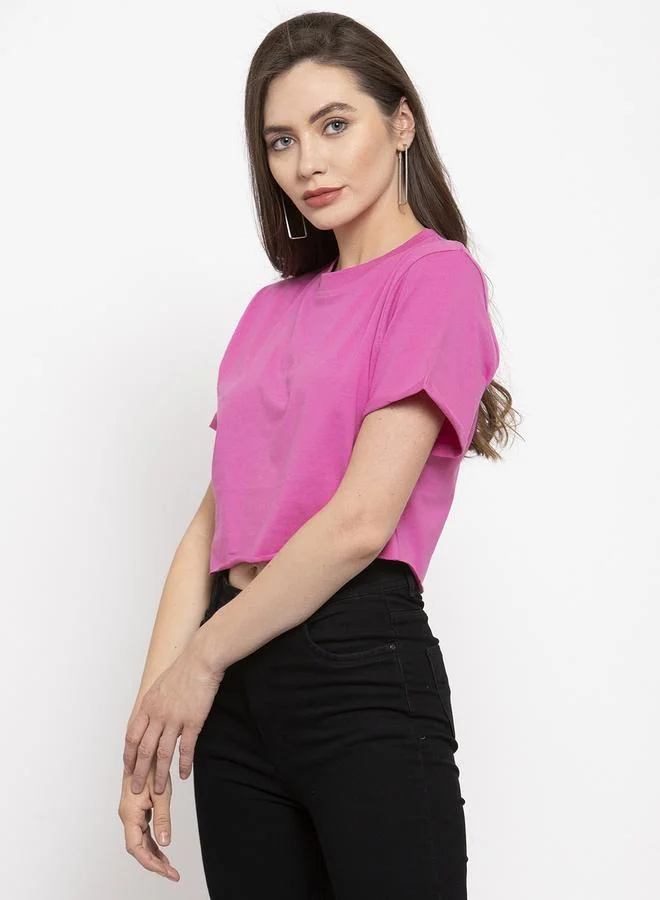 Styli Purple Cotton Short Sleeve Crop T-Shirt By Door74