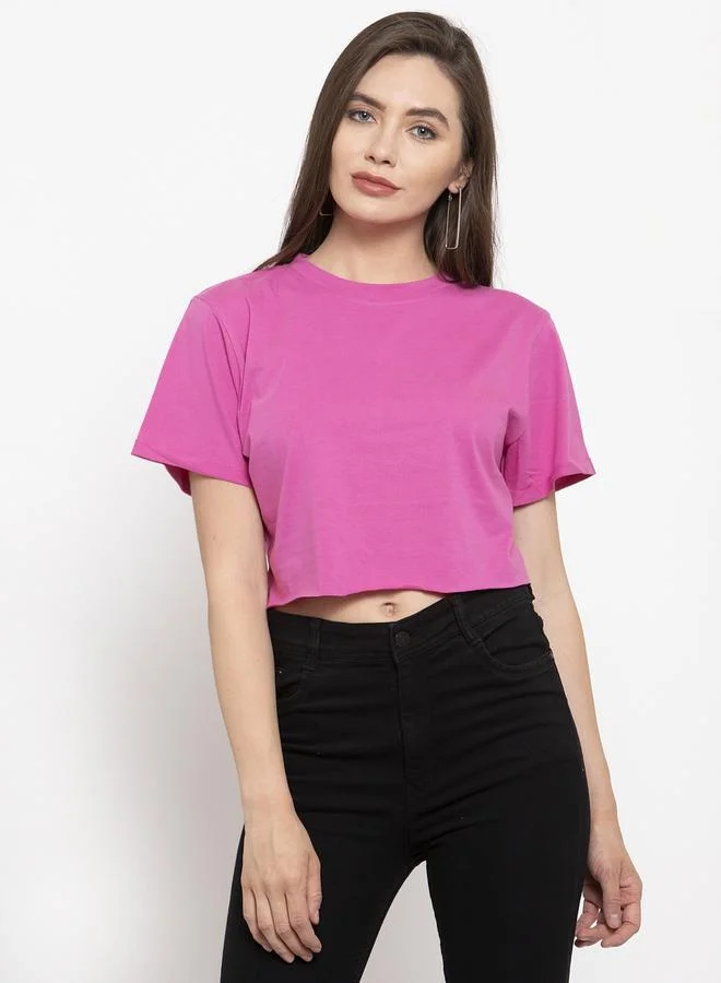 Styli Purple Cotton Short Sleeve Crop T-Shirt By Door74