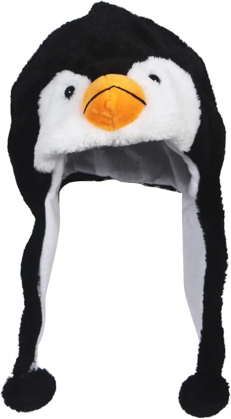 Timiot Cute Plush Animal Character Winter Hat Fun Ski Cap with Detailed Animal Face Long Ear Straps with Pom Pom Ends - Image 1