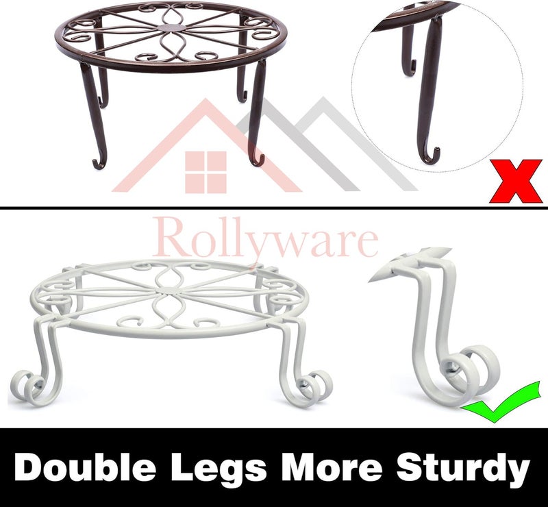 ROLLYWARE Metal Plant Stand Indoor/Outdoor, Heavy Duty Flower Pot Holder, Low Corner Rack for Small Plants (Pack of 5, White) - Image 5