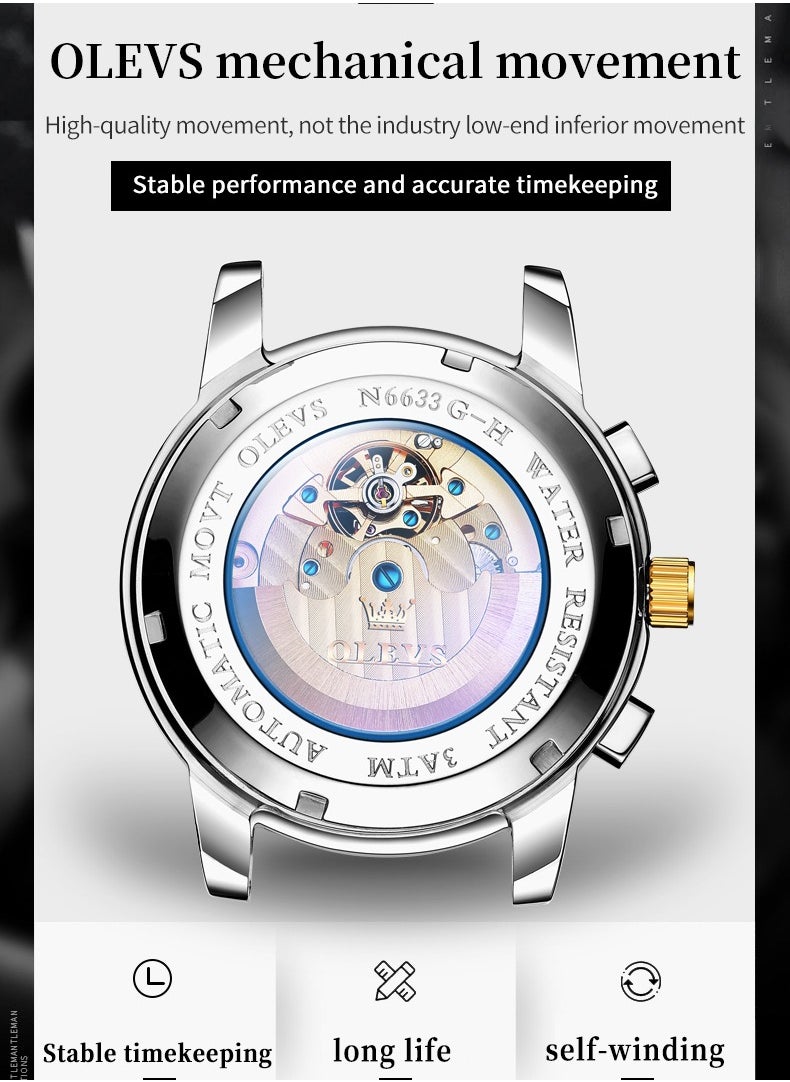 OLEVS OLEVS Men's Watches Automatic Mechanical Luxury Dress Wristwatch with Moon Phase Day Date Year Waterproof Luminous Two Color Watch  - Image 4