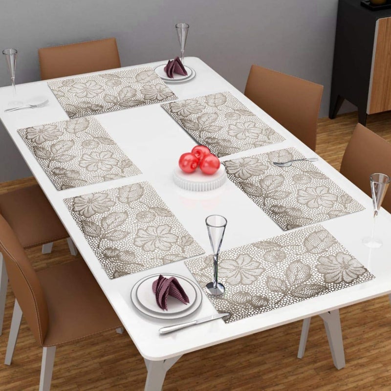 Dakshya Industries Dakshya Industries Pack of 6 Printed PVC Rectangle Shape Placemats Cutwork Geometric Design for Kitchen Restaurant Dressing Table Mats Drawer Mat and Dining Table Mats Beige - Image 2