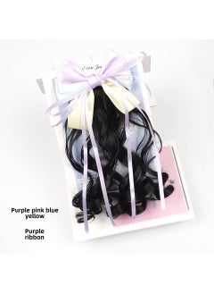 Generic Cute Girls Curly Ponytail Wig with Bow, Multiple Colors Purple pink blue Yellow + Purple Ribbon 