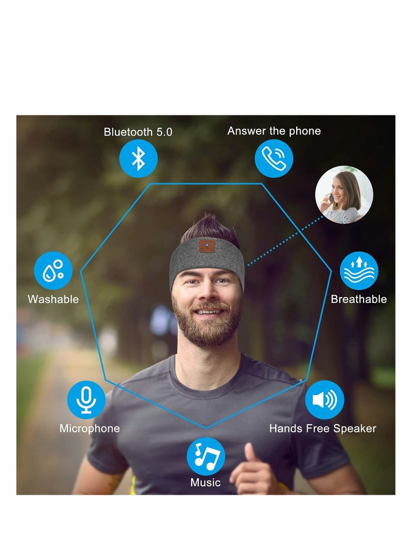 ماركة غير محددة سماعات رأس للنوم، سماعات رأس باند Bluetooth 2022 مع مكبرات صوت عالية الدقة وميكروفون مثالية للنائمين على الجانب، مكالمات نوم، الجري، اليوغا، أفكار هدايا - للجنسين (HF012-رمادي)  - Image 2