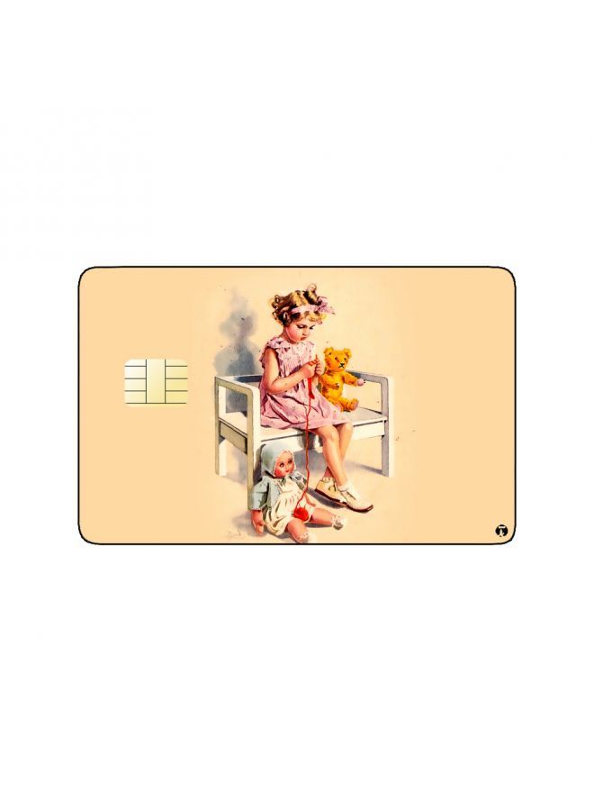 RKN PRINTED BANK CARD STICKER Cute Girl Drawing With Dolls - Image 1