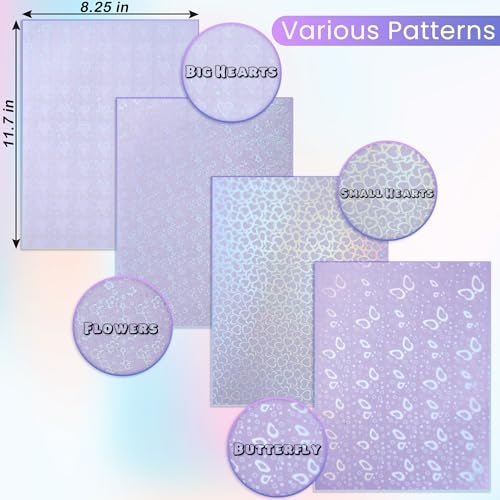 SANZIX 36 Transparent Holographic Laminate Sheets - A4 Waterproof Self Adhesive Sticker Paper Laminating Sheets & Vinyl Sticker Paper (Flower, Butterfly, Small & Big Hearts) - Image 2