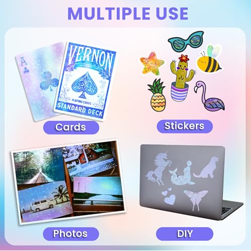 SANZIX 36 Transparent Holographic Laminate Sheets - A4 Waterproof Self Adhesive Sticker Paper Laminating Sheets & Vinyl Sticker Paper (Flower, Butterfly, Small & Big Hearts) - Image 4