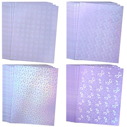 SANZIX 36 Transparent Holographic Laminate Sheets - A4 Waterproof Self Adhesive Sticker Paper Laminating Sheets & Vinyl Sticker Paper (Flower, Butterfly, Small & Big Hearts) - Image 1