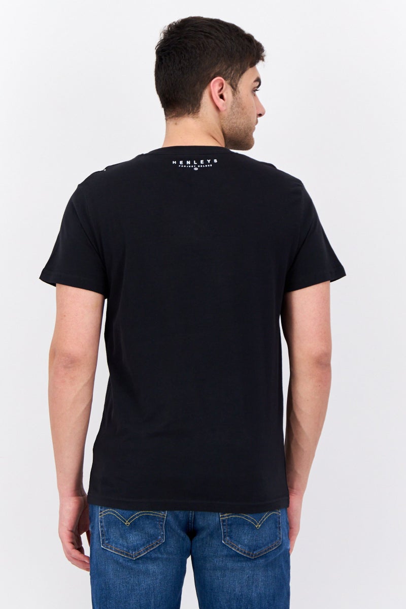 Henleys Men Crew Neck Short Sleeves Brand Logo Kilhen T-Shirt, Black - Image 3