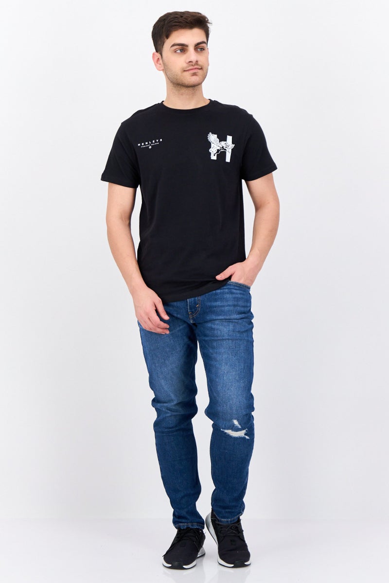 Henleys Men Crew Neck Short Sleeves Brand Logo Kilhen T-Shirt, Black - Image 4