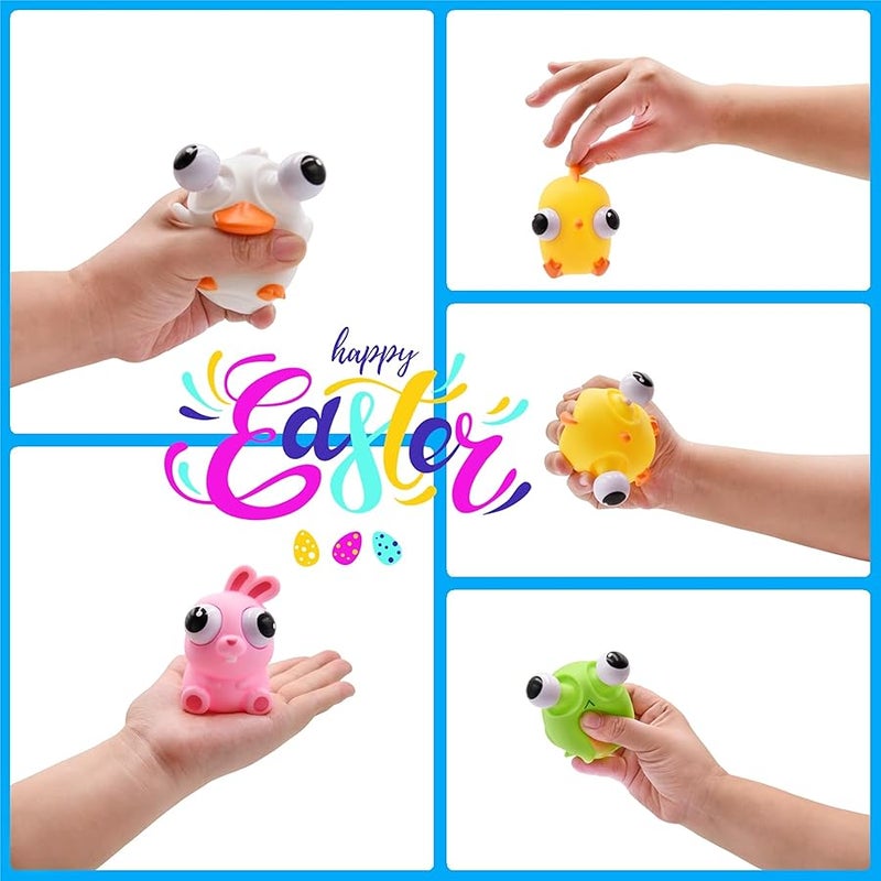 Howzcci 4 Pack Easter Squeeze Out Eyes Toys, Bunny Chick Duck Frog Squeeze Toys for Kids Girls Boys Easter Basket Stuffers Party Favors Gifts - Image 4